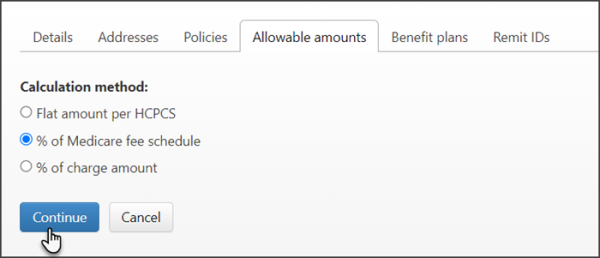 Click the % of Medicare fee schedule radio button. Click the % of Medicare fee schedule radio button.